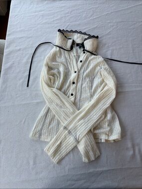 Lulu's Cream Lace-Trim Top with Black Ribbon Detail